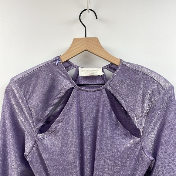 Bronx and Banco Amara Cut-Out Slit Gown Maxi Dress Formal Metallic Purple 12 - Picture 6 of 14